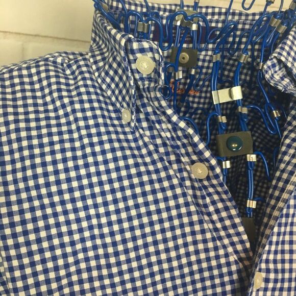 MENS Alan Flusser Blue Gingham Western Dress Shirt size S small 40" chest - Picture 4 of 9